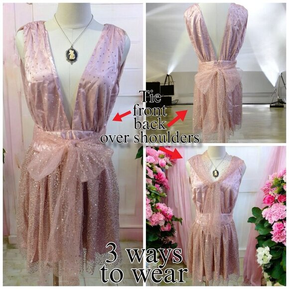 Sugar Thrillz ✦ Pink Sparkle Dress ✦ 3-Way Wear Deep V Sleeveless Sz L NWT - Picture 6 of 16